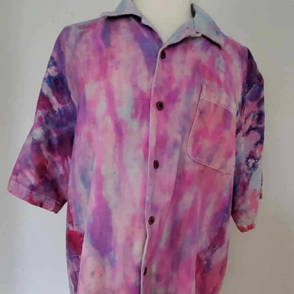 Painted Tommy bahama silk shirt pink blue purple red unisex resort tie dye Med L